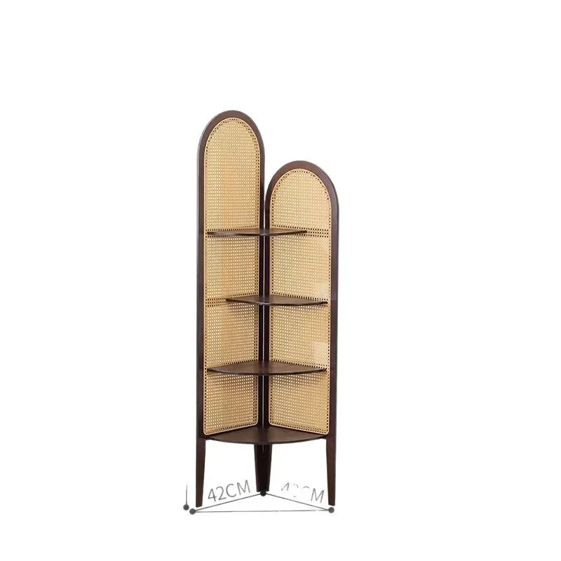 New Chinese Corner Cabinet Shelf Living Room Bedroom Balcony Triangle Cabinet Rattan Bookshelf