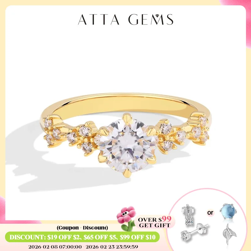 

ATTAGEMS Роскошное кольцо из стерлингового серебра 925 пробы с муассанитом для женщин 1 карат круглой огранки VVS1 бриллиант ручной работы помолвка невесты свадебный подарок