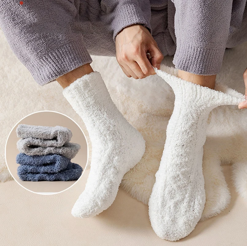 1Pairs Winter Warm Coral Fleece Socks Men Solid Loose Sleeping Sock Velvet Home Fluffy Stocking Thicken Thermal Sox Calcetines