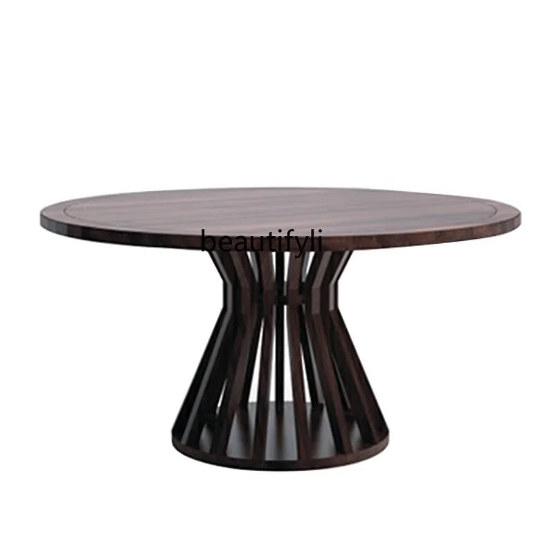 New Chinese Style Dining Tables and Chairs Set round Table Modern Solid Wood Tea Table Model Room Zen Hotel Ash Wood