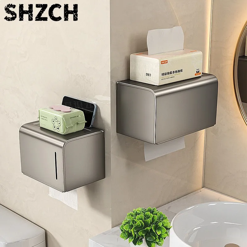 Waterproof Wall Mount Toilet Paper Holder with Drawer & Towel Shelf Bathroom Organizer