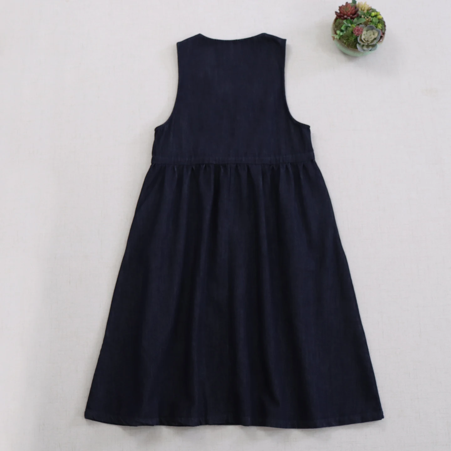 Abito in denim senza maniche con canotta vintage giapponese Mori Girl Donna Autunno O-Collo con coulisse in vita Abito casual con camicette midi allentate