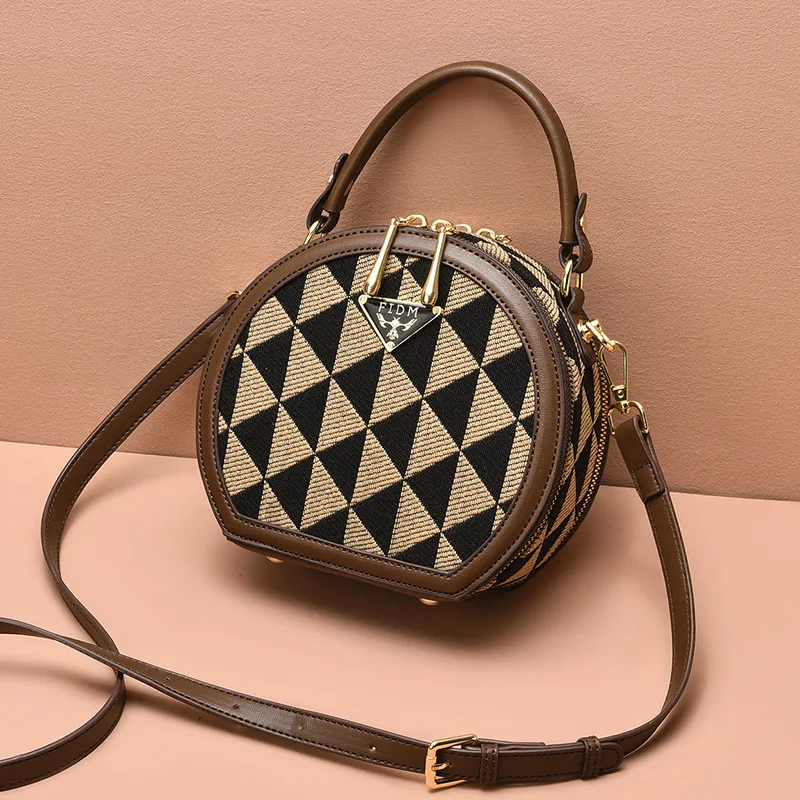 

Chavelra 2025 Новая модная маленькая круглая сумка-тоут через плечо, универсальная сумка-кроссбоди с геометрическим узором для отдыха