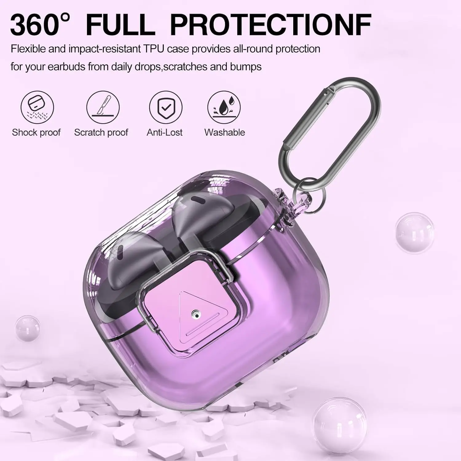 Funda transparente para Samsung Galaxy Buds 3/3Pro, funda protectora a prueba de golpes con bloqueo seguro y Kit de limpieza, mosquetón y cordón