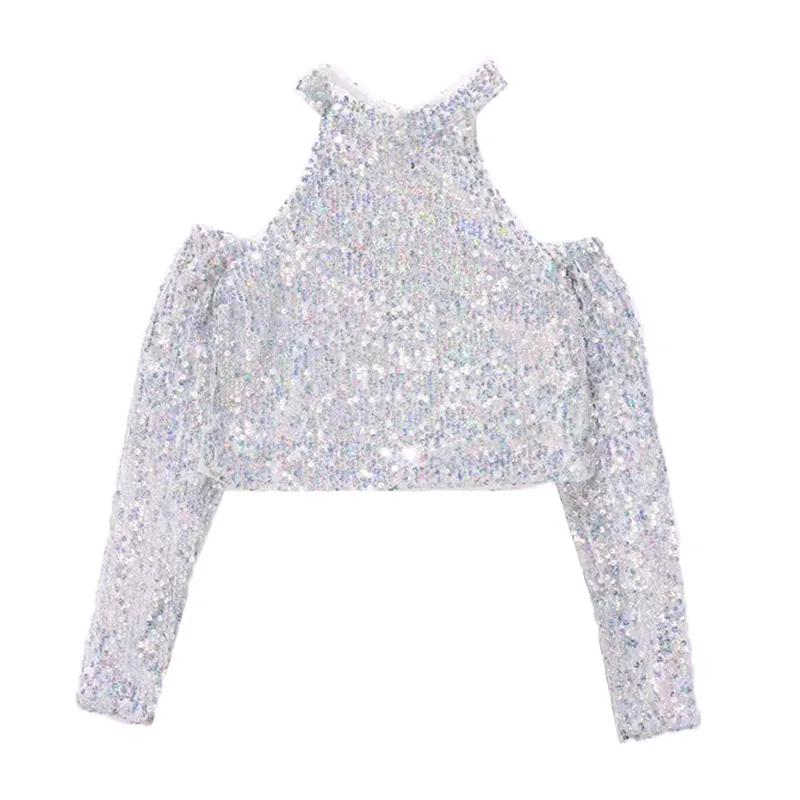 Girls Hip Hop Outfit Sequin Crop Top Street Dance Skirt Set Kpop Streetwear Children's Jazz Costume Group Clothes