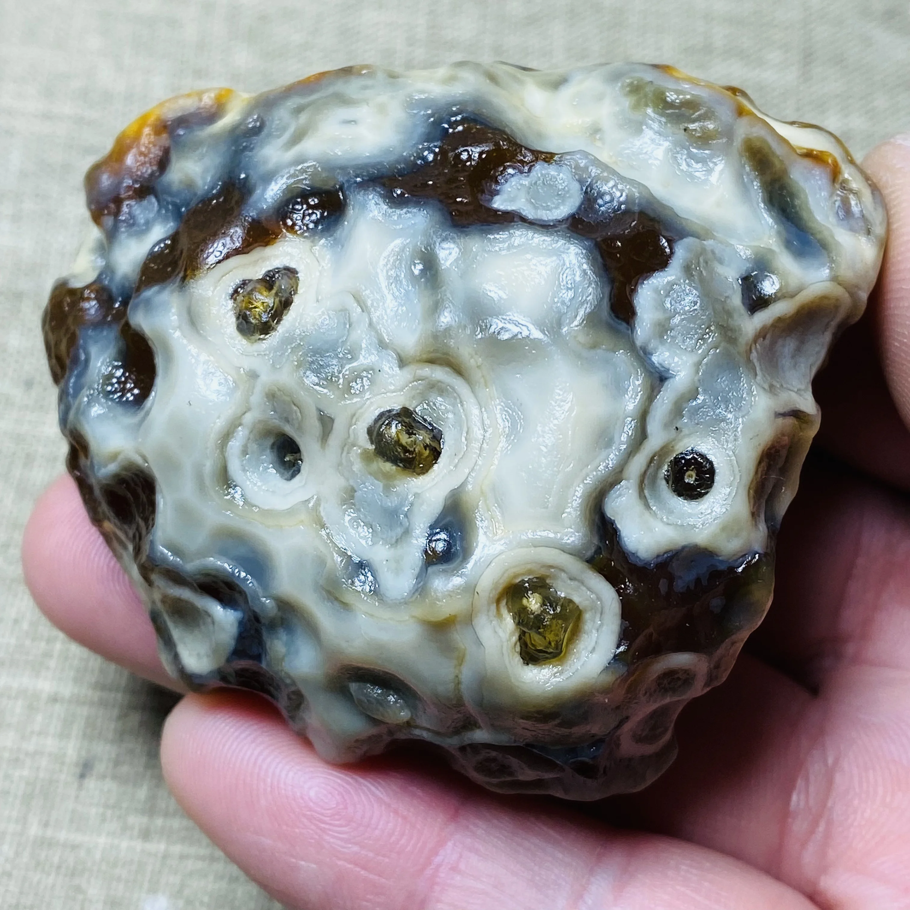 Natural Two Color Symbiosis Agate Palm Stone White Yellow Raw Mineral Specimen Reiki Healing Crystal for Meditation Energy Balancing