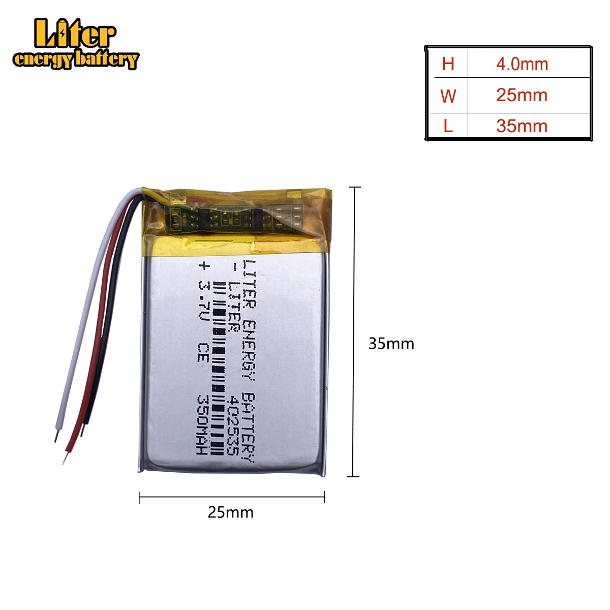 充電式リチウムイオン電池,3ライン,3.7Vポリマー,402535 mAh,GPS,車のレコーダー,電子犬の接続時計用,350