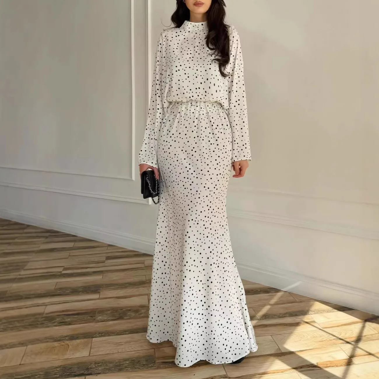 

Модное платье с кружевной отделкой и завязками, пышное, с длинными рукавами, круглым вырезом, на весну и осень, с завышенной талией, повседневное, длиной до колена