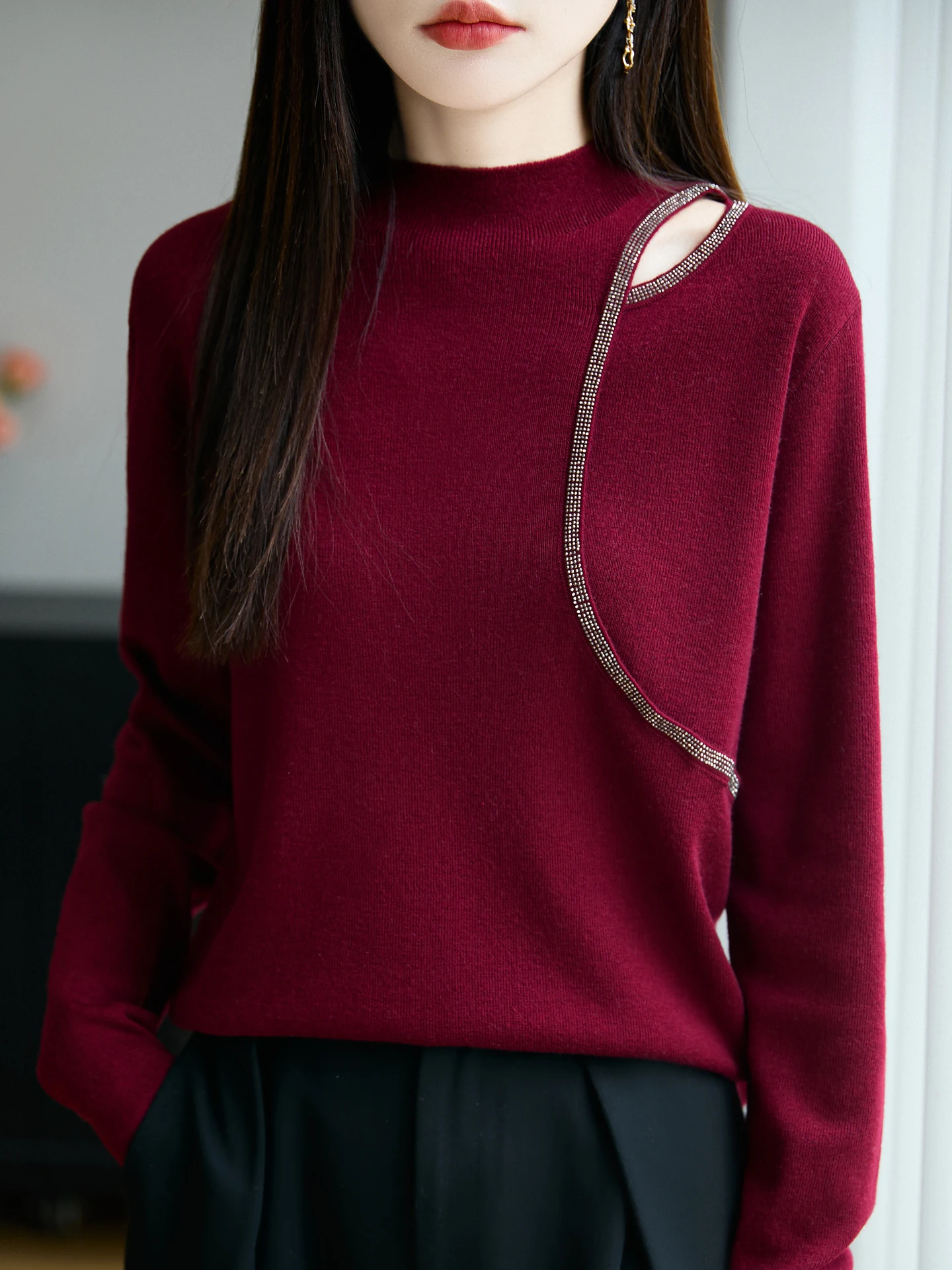 

2025 New Fall Winter Wool Sweater Long Sleeve Half High Collar Pullover Women's Off Shoulder Knitwear Tops Fashion Leisure Style
