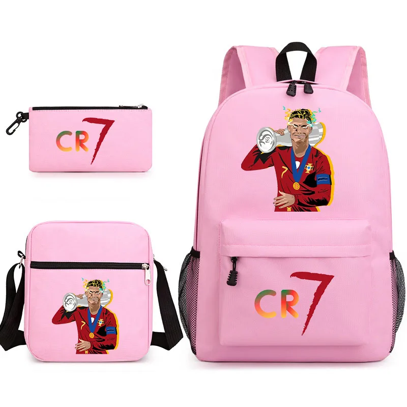 حقيبة مدرسية للطلاب مطبوعة من رونالدو، حقيبة كتف، حقيبة أقلام رصاص، مجموعة من ثلاث قطع، حقيبة ظهر كاجوال، حقيبة سفر، مجموعة حقيبة ظهر للأطفال