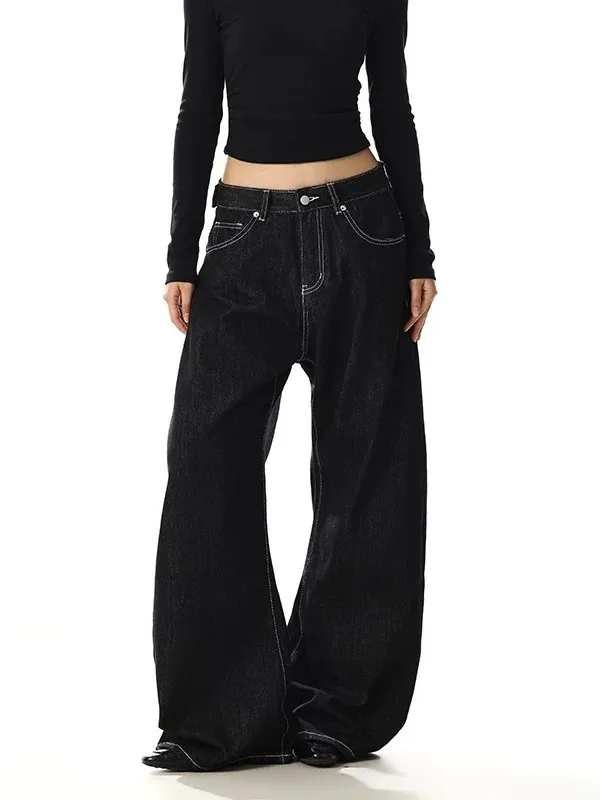 Calças Jeans Americanas Retrô com Costura e Botões Estilo Paris, Cor Original, Corte Solto, Versáteis, Efeito Emagrecedor, Pe...