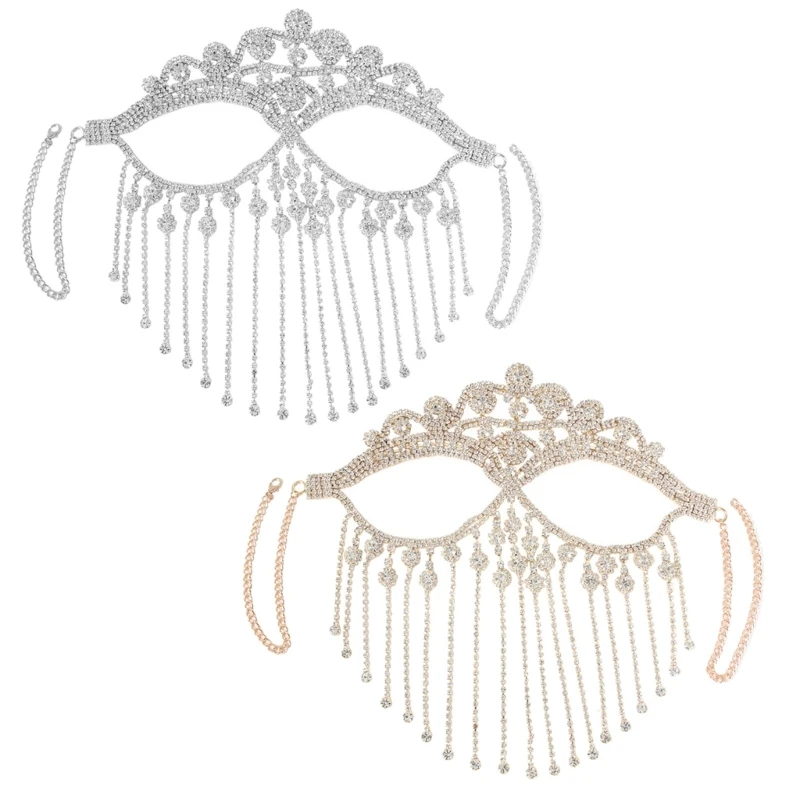 

Rhinestones Tassels Veil Mask Full Face Women Chain Face Mask Masquerade Dance Parties Performances Sexy Face Accessory