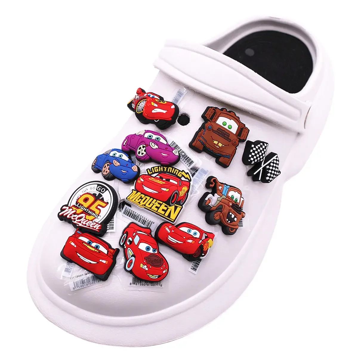 3 Pack Cartoon Movie Cars PVC Shoe Charms Larry Designer Sandal Upper Decorations Accessories Lightning McQueen Clog Pin Buckle