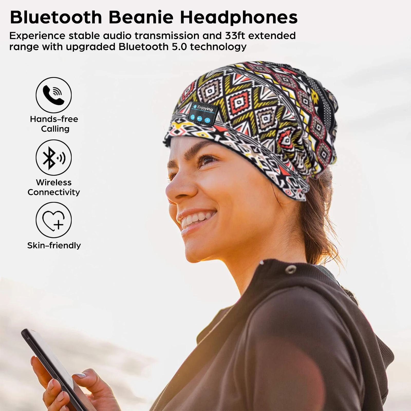 Bluetooth Headphone Wireless Smart Cap Headset Women Beanie Speaker Hunting Camping Running Music Earphone Hat Rechargeable