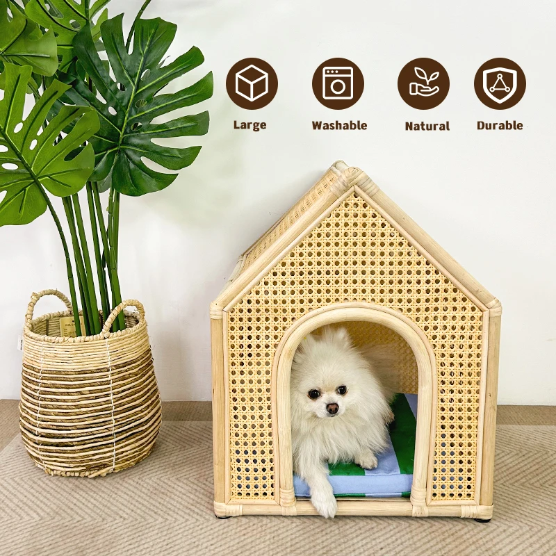 

YXT Dog House/Dog Bed/Cat House Pet Furniture Eco-friendly Luxury Hand-Woven Rattan Rattan Pet House Cage Woven Rattan Pet Bed