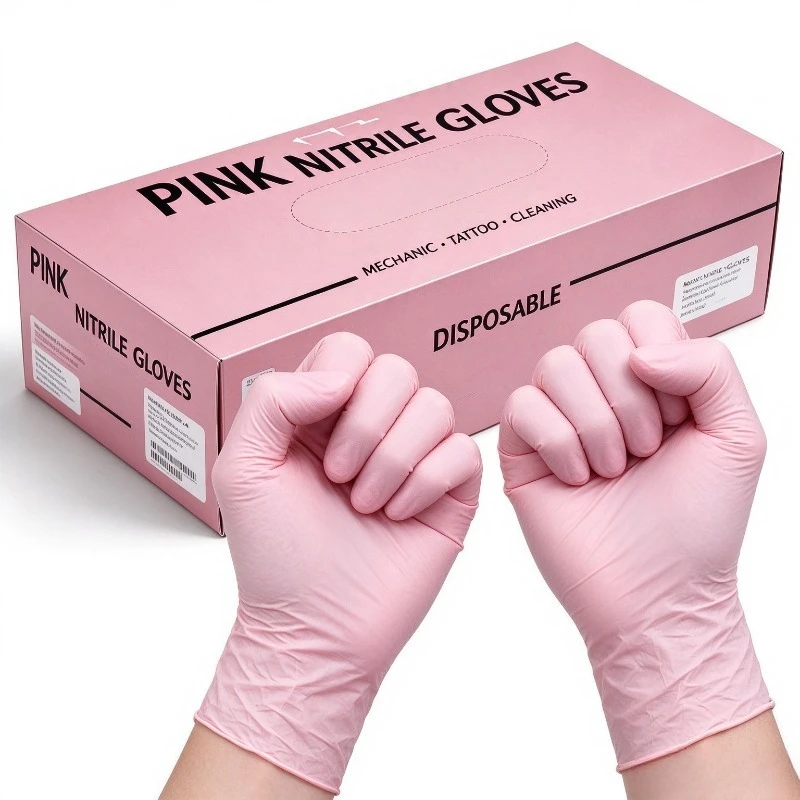 50/100PCS Pink Nitrile Gloves Powder Free Nitrile Gloves Oil Resistant for Mechanic Tattoo, Salon Cleaning Industrial Work