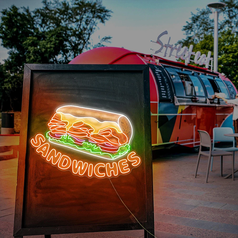 Sandwiches Neon Bord Ontbijt Bakkerij Decor Custom Business Neon Bord Sandwich Muur Decor Restaurant Fastfood Welkom Led Licht