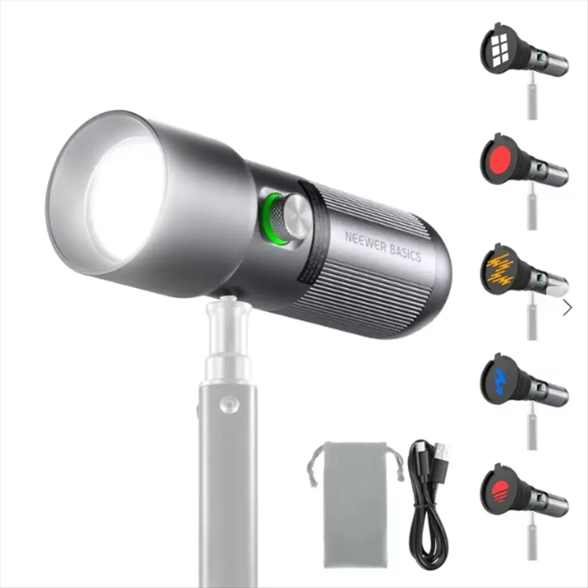 AB53  FL10 BASICS RGB Photography Flashlight with 4 Colors/20 Gobo Filters,Portable LED Spotlight for Video Recording Studio