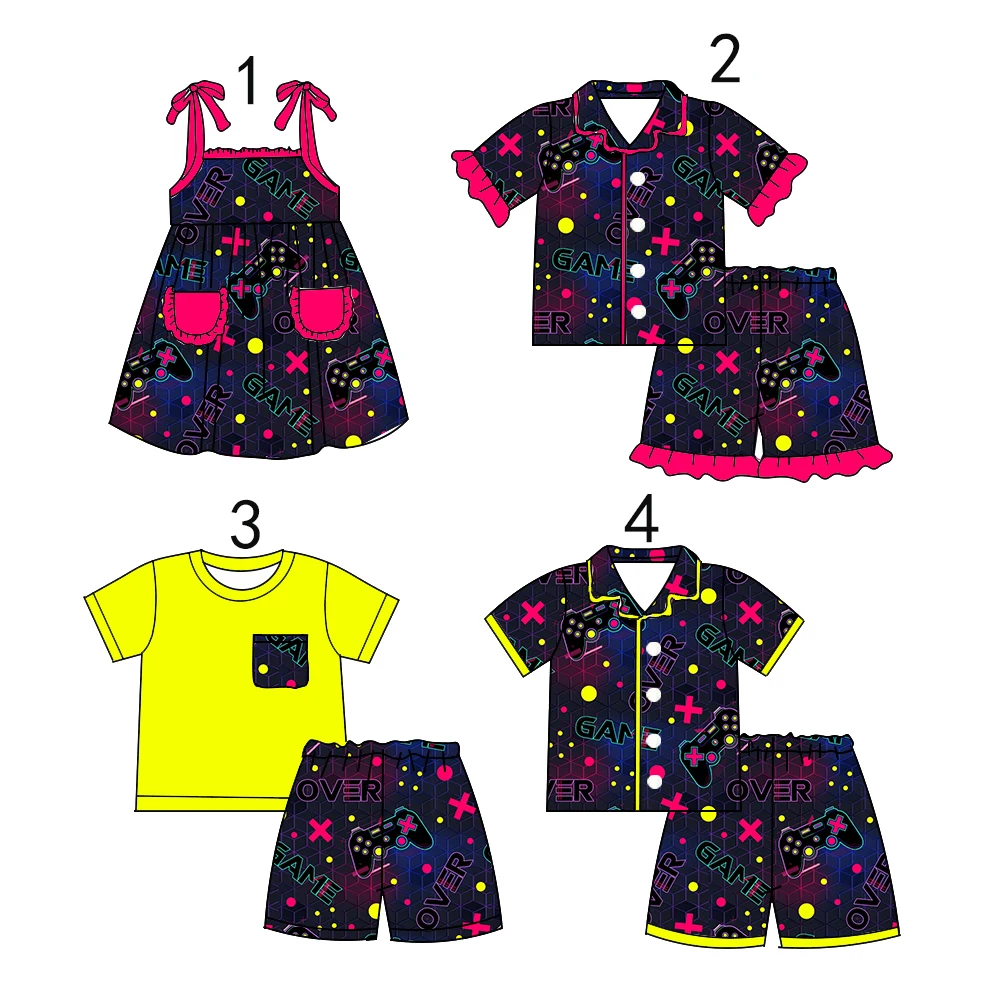 Boutique Kids Family Clothes Summer Girls Game Over Outfits Shorts Robot Boys Sets Matches Kids Pajamas