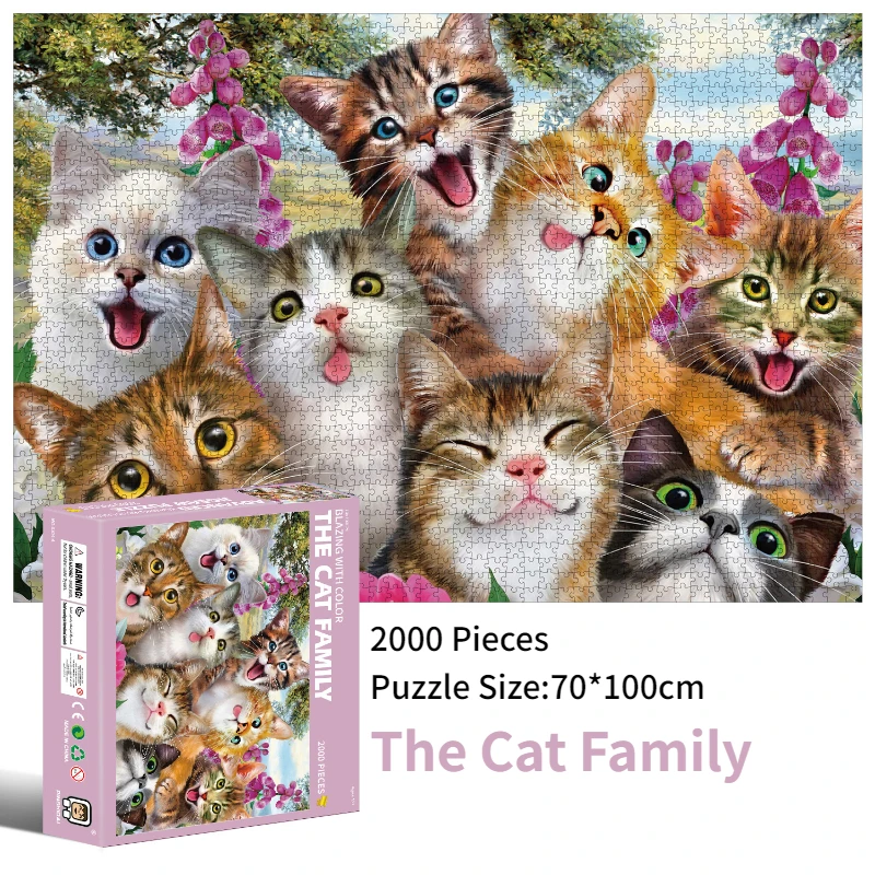 

70*100cm 2000pcs Advanced Paper Jigsaw Puzzle The Cat Family Animal Painting Stress Reducing Blazing with Color Christmas Gift