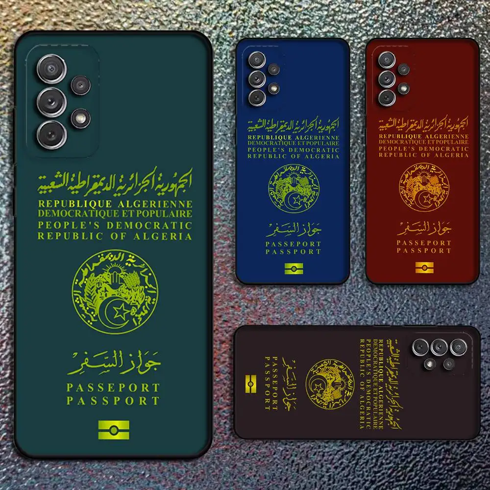 Algerian Passport Phone Case For Samsung S24,21,22,23,30,Ultra,20,Plus,Note,10,9,Black soft silicone case