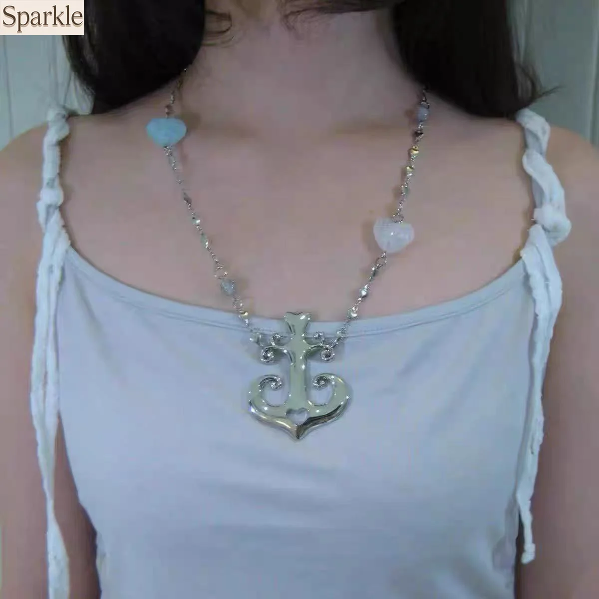 

Vintage Heart Niche Sailor Anchor Metal Pendant Neck Chain for Women Y2K Hot Girl Punk Necklace asymmetric Jewelry Accessory