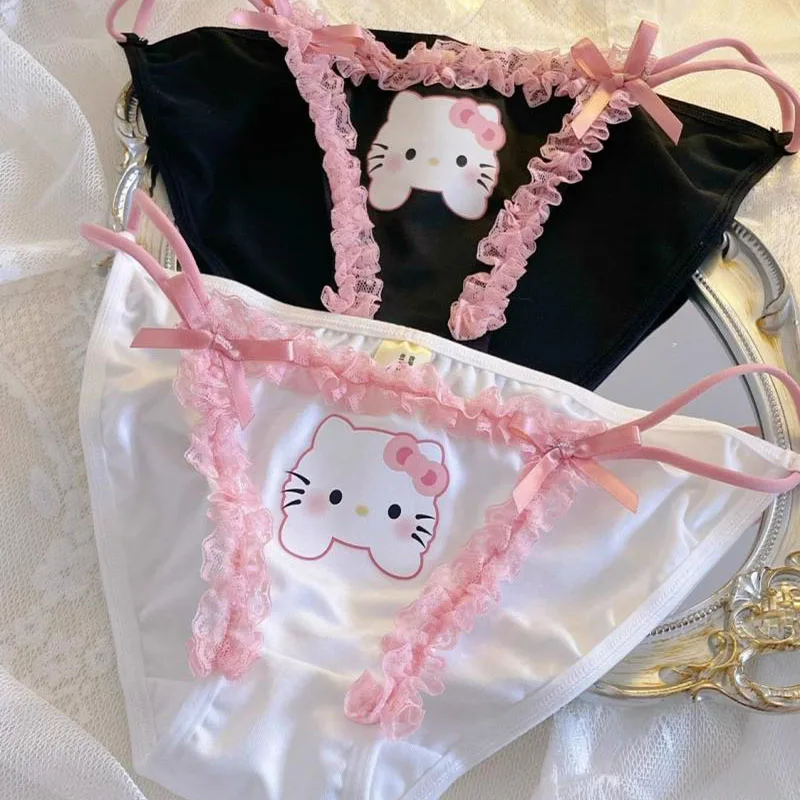 New Kawaii Cute Sanrio Hello Kitty Lace Underwear Underpants Fashion Hollow Out Lace Bow Soft Comfortable Spicy Gift for Girls