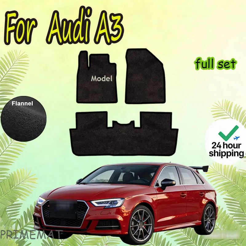 

Velour mats Car Floor Mat For Audi A3 2013-2020 sedan 8V Saloon Polyester suede Anti Slip black Backing red Binding Trim