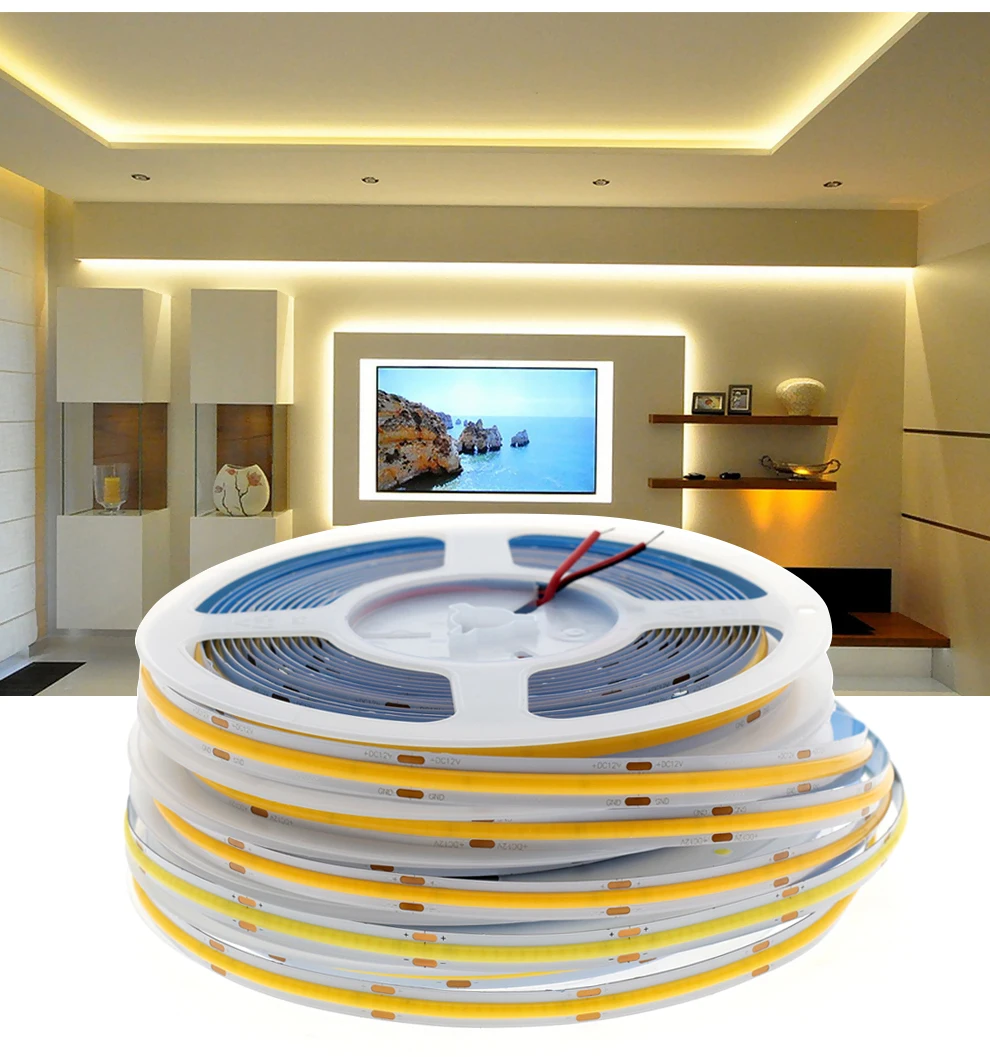 

5 years warranty New Arrival 12V White color 528 Chips dot free non waterproof COB LED flexible Strip