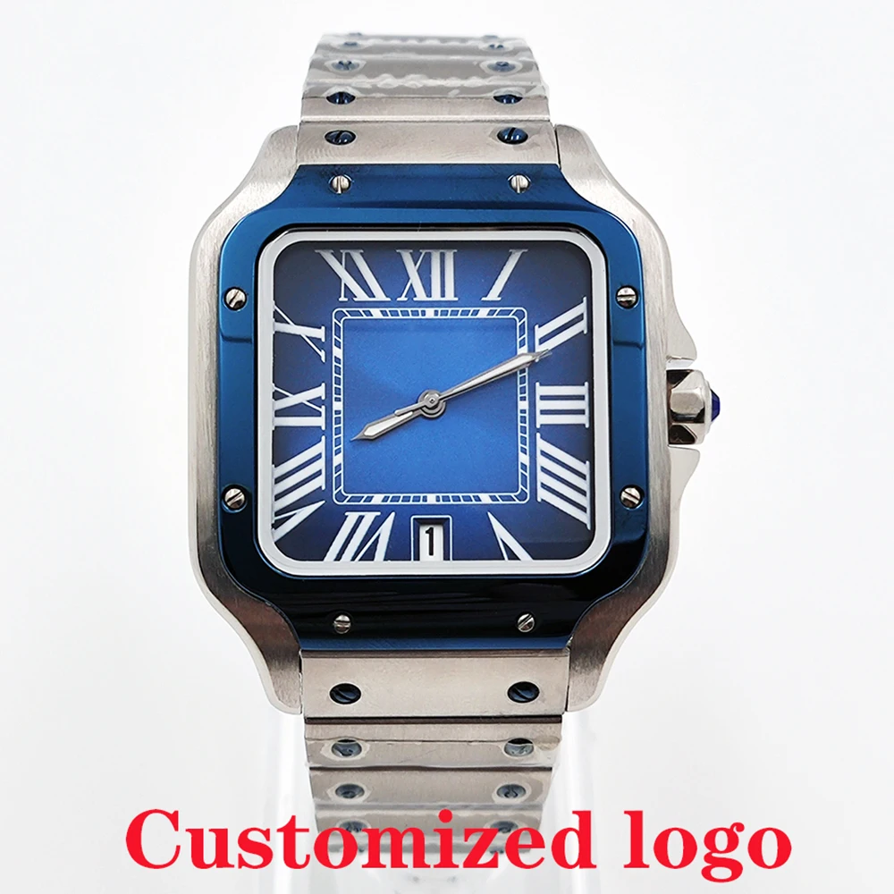 ساعات NH35 ساعات مربعة للرجال والنساء، ساعات أوتوماتيكية للرجال والنساء، ساعات كاجوال بحزام من الخيزران من الفولاذ المقاوم للصدأ