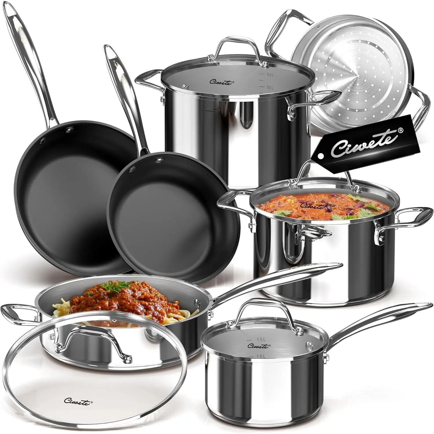 

Stainless Steel Nonstick Pots and Pans Set - Triple Ply Stainless Steel Induction Cookware Set ，Dishwasher Safe