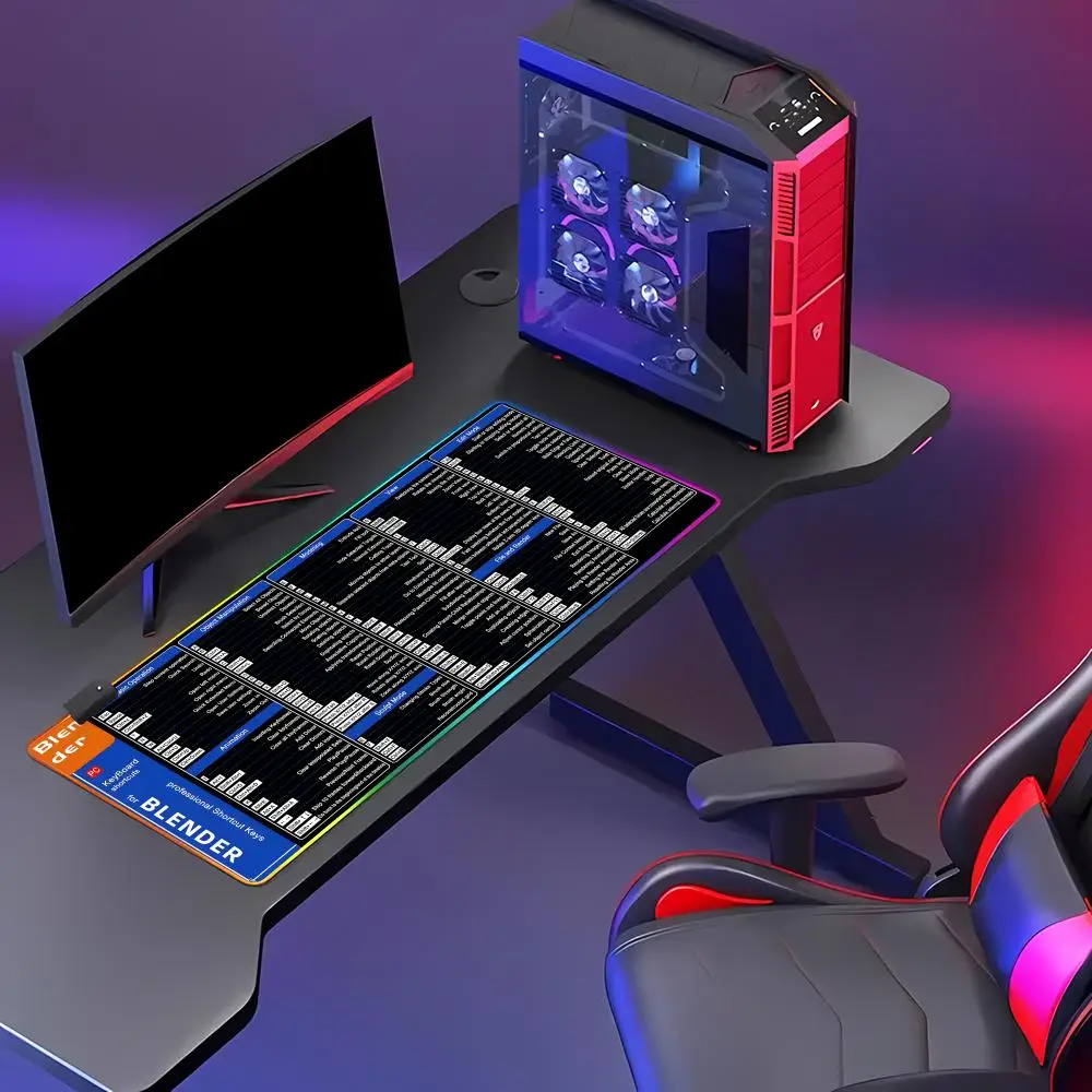 RGB Shortcuts Pattern Blender 3D Modeling Mouse Pad Locking Edge Table Keyboard Non-Slip Computer Accessories Desk Mat HYBXAXC