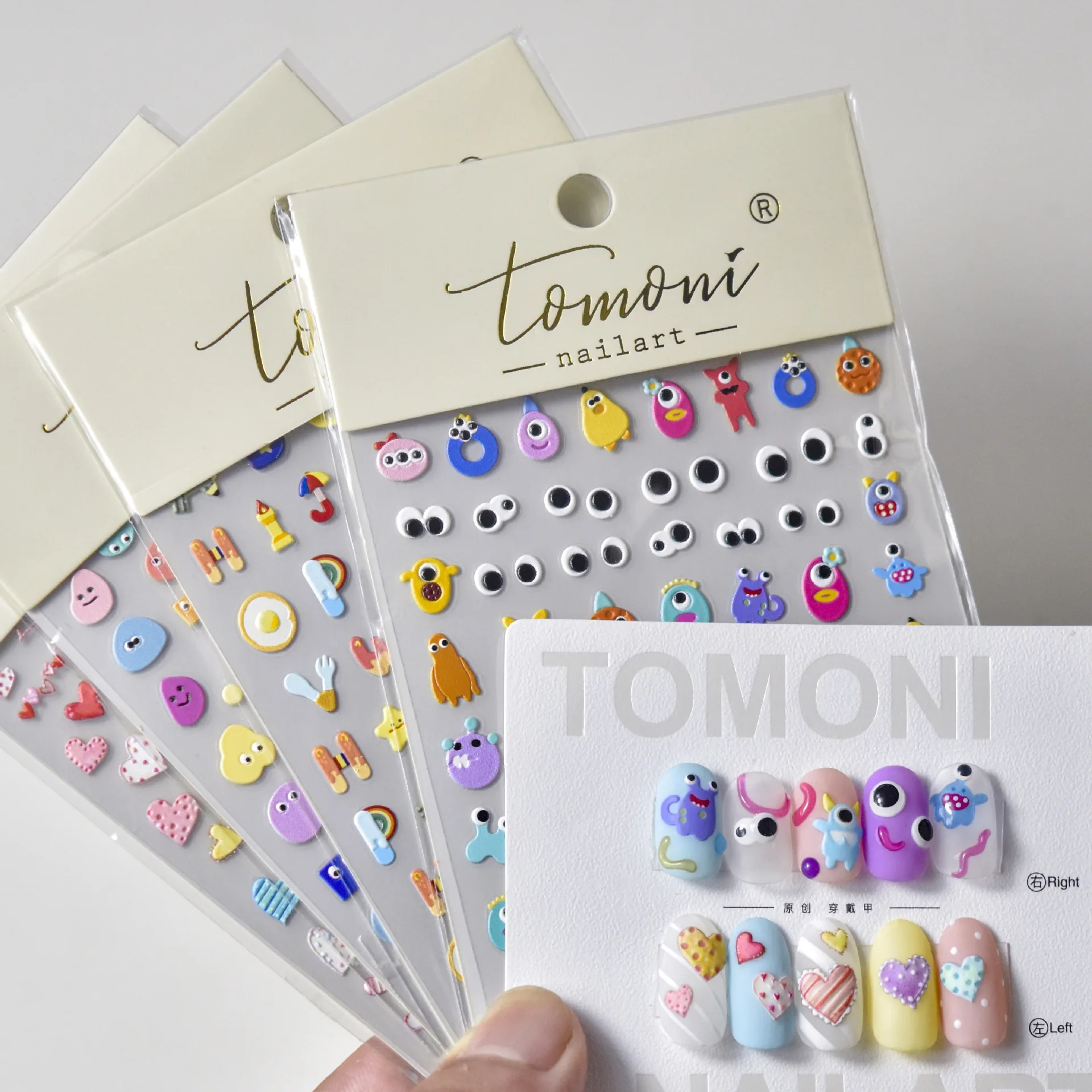 Nails Art Colorful Monster Love Heart Letter 5D Embossing Sticker Decals Self Adhesive Slider Wraps Manicure Decoration T-2952