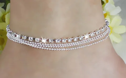 New Arrival Fashion Women Multi Layer Ankle Bracelet Chain Link Foot Crystal Beaded Sandal Beach Ankle Jewelry For Female