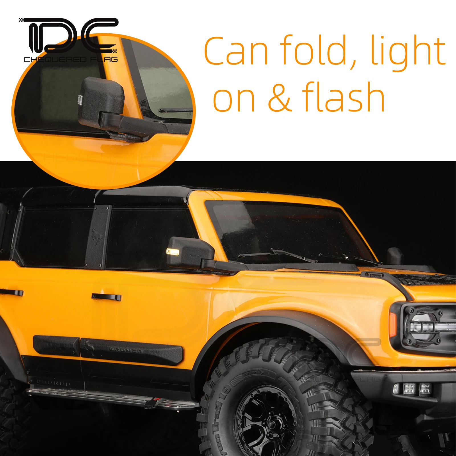 1/10 RC Rearview Mirror Crawler Foldable LED Turn Signal Lamp Lens for   Bronco Defender D110 SCX10 III Parts Redcat