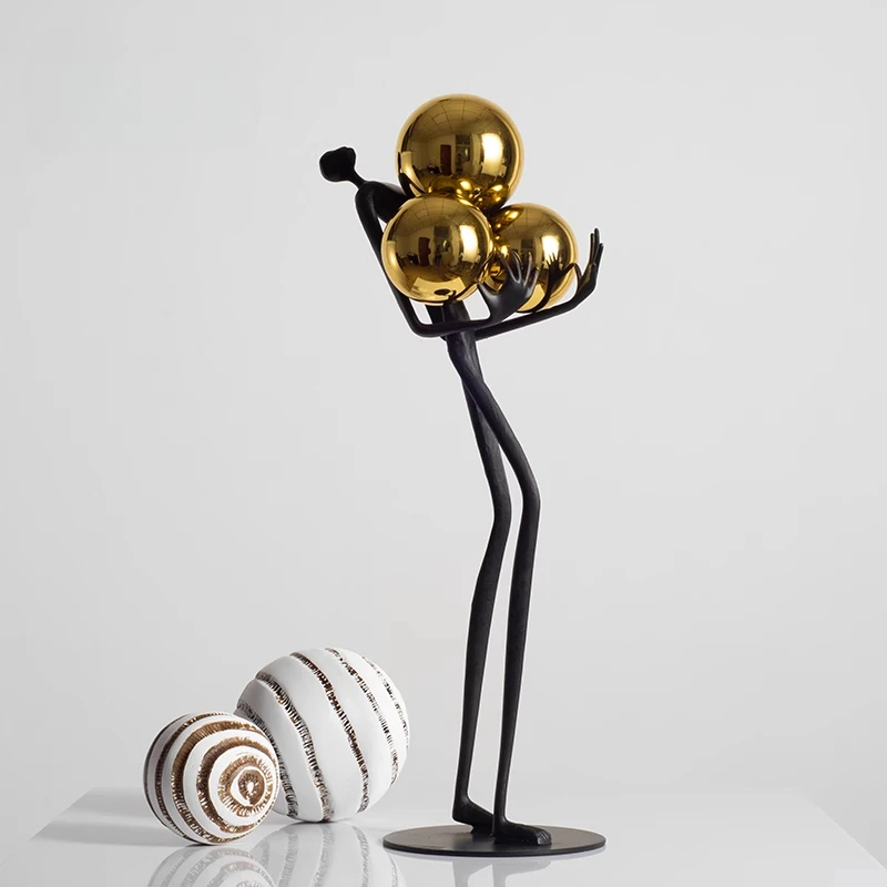 Light Luxury Ball Bearer Ornament Metal Figurine Modern Art Living Room Home Desk Decoration Model House Sales Office Soft Decor