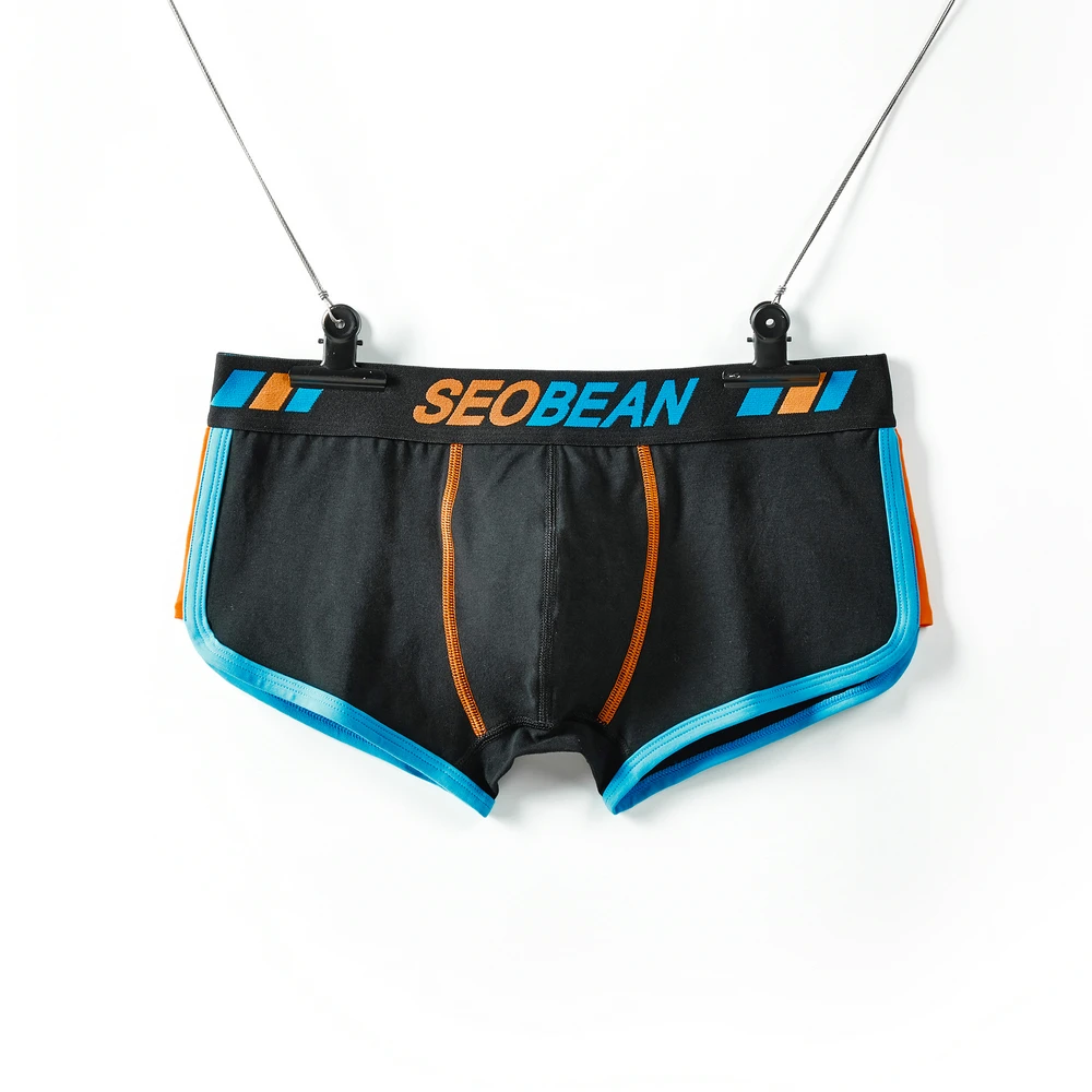Men's youth flat angle underwear, mid low waist, solid color slim fit version with comfortable and breathable side slits