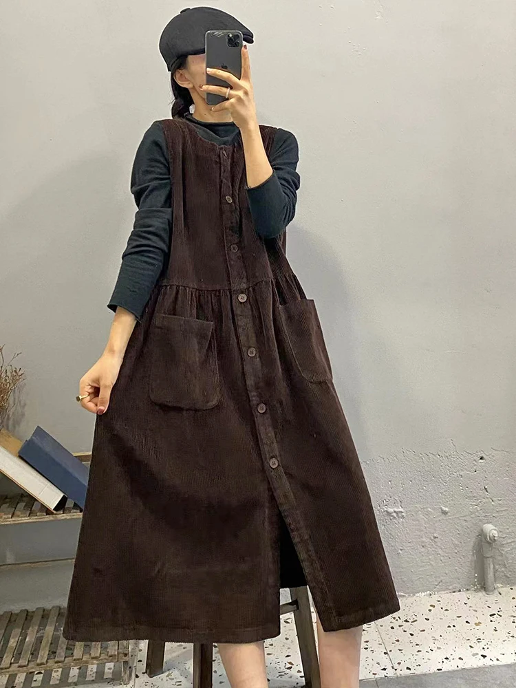 Max LuLu 2024 Winter Long Sleeveless Coats Womens Classic Loose Corduroy Vests Ladies Casual Vintage Waistcoats Fashion Clothes