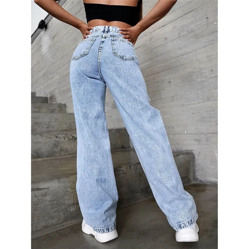 

Trendy Ripped Denim Jeans Women's Fashion Hole Punchy Female Model Classic Blue Color Spring 2012 Series Casual Streetwear