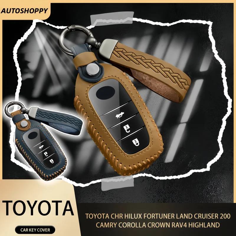 

Leather Car Key Case Cover For Toyota CHR Hilux Fortuner Land Cruiser 200 Camry Corolla Crown RAV4 Highland