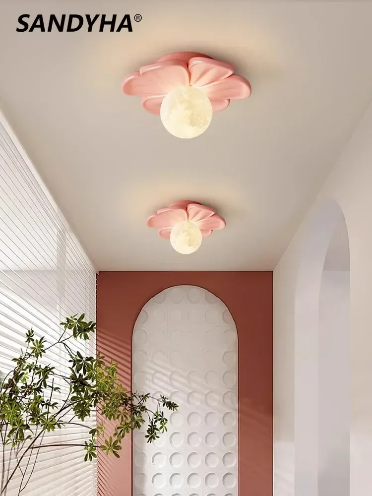 SANDYHA Nordic Moon Lampshade Ceiling Light Petal Design LED Bedroom Living Room Aisle Home Decoration Warm Light