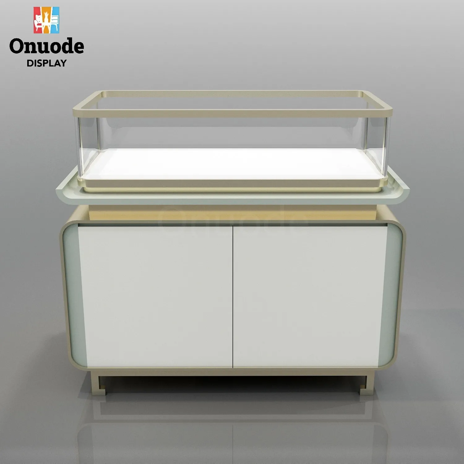 맞춤형 최고급 유리 금속 프레임 진열장, LED 조명이 있는 매장용 주얼리 진열대