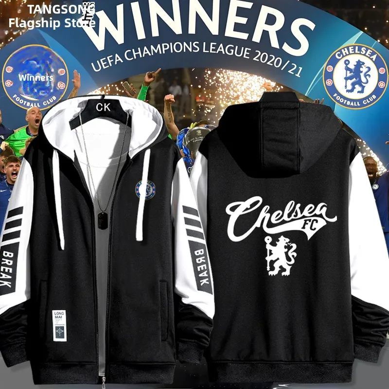 

Chelsea Fooall Club Away Match Jaet Men's Casual Windproof Polyester Long Sve Zipper Hooded Jaet ex Faionable Top