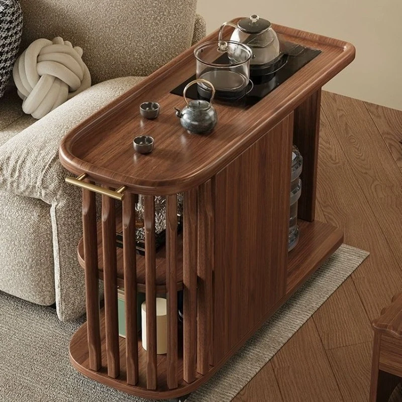 

All solid wood movable tea table Multifunctional tea table Side few trolley Locker Living room Tea cabinet