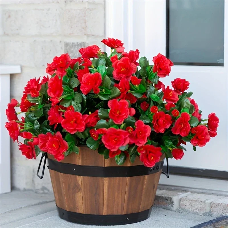 

Outdoor Fall Artificial Red Azalea High Quality Flowers Bushes UV Resistant Decor Fake Flowers Home Decorations Small For Garden