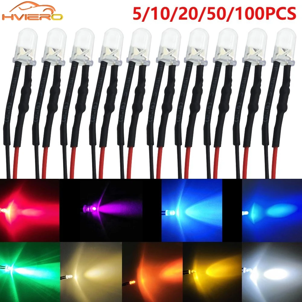 

5/10/20/50/100PCS 5mm Round Pre-wired Ultra Bright Decoration Lamp Bead Multipurpose Home Staircase Ceiling Atmosphere Led Bulb