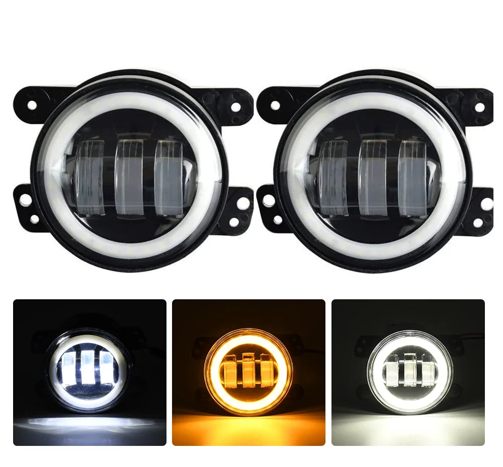 2PCS 150W 4inch LED Fog Lights White Yellow Halo Ring DRL Amber Turn Signal Lamp For Jeep Wrangler JK TJ LJ Dodge Chrysler