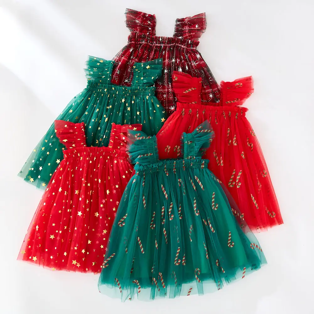 1-5 Y  Kids Dress Christmas Dress for Girls Ruffle Tulle Dress Girls Daily Clothing