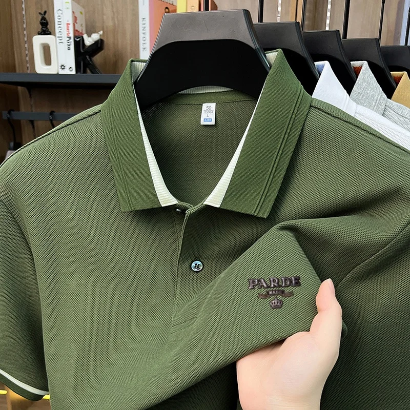 100% pure cotton men's breathable comfy sleek polo shirt commute leisure golf luxury short sleeve premium 3D offset printing tee