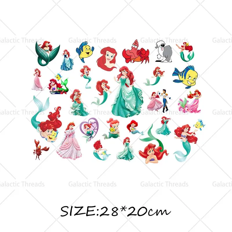 Mini Iron on Decals Mickey Minnie Princess Heat Press Stickers for Clothes Thermal Transfer Prints